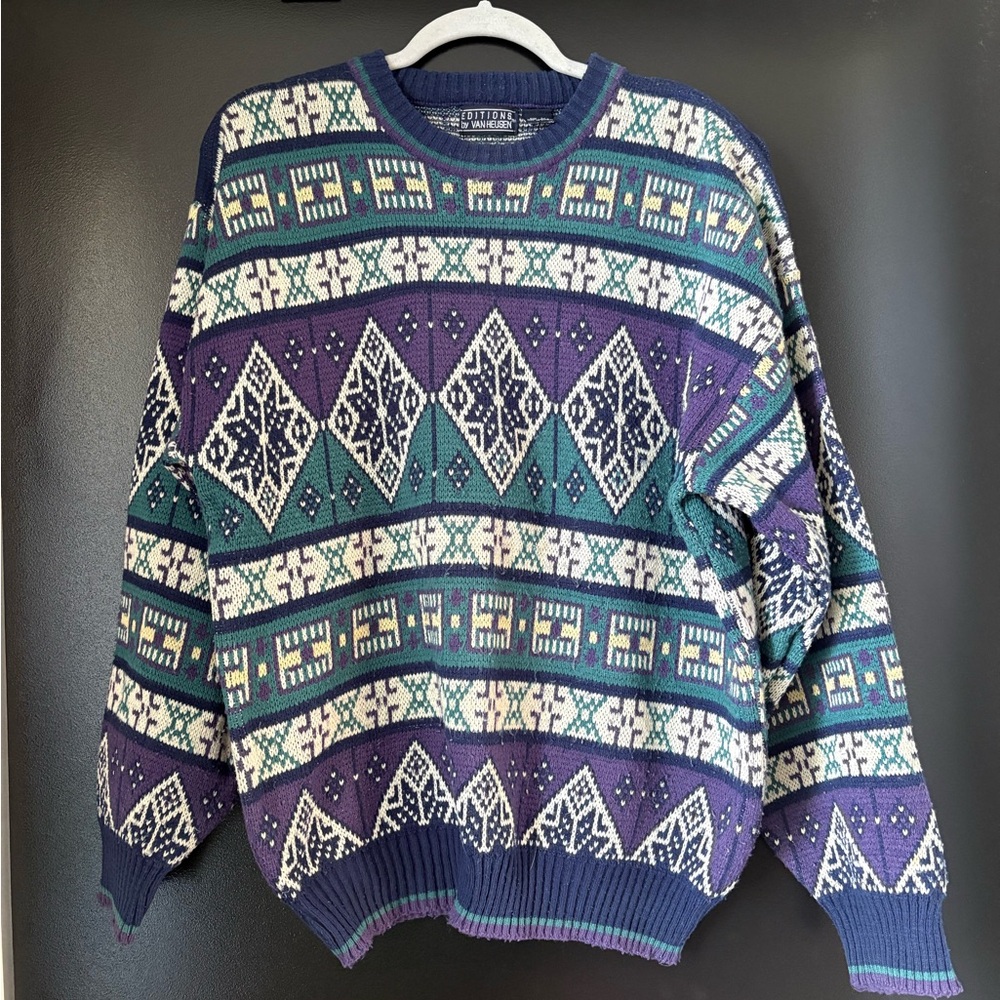 Van Heusen Geometric Patterned Sweater - Blue, Purple, Green